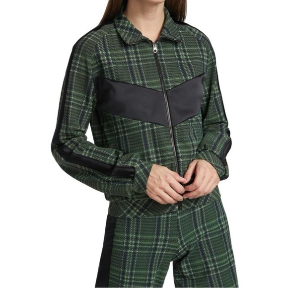 Chiara Boni Jackets & Blazers - Chiara Boni Utaki Green Plaid Zip-Front Track Jacket Black Accent NWT Size 0